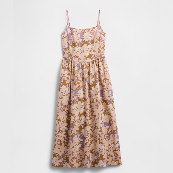 Gap Floral Linen-Blend Dip-Waist Midi Dress Sz L - Picture 8 of 15